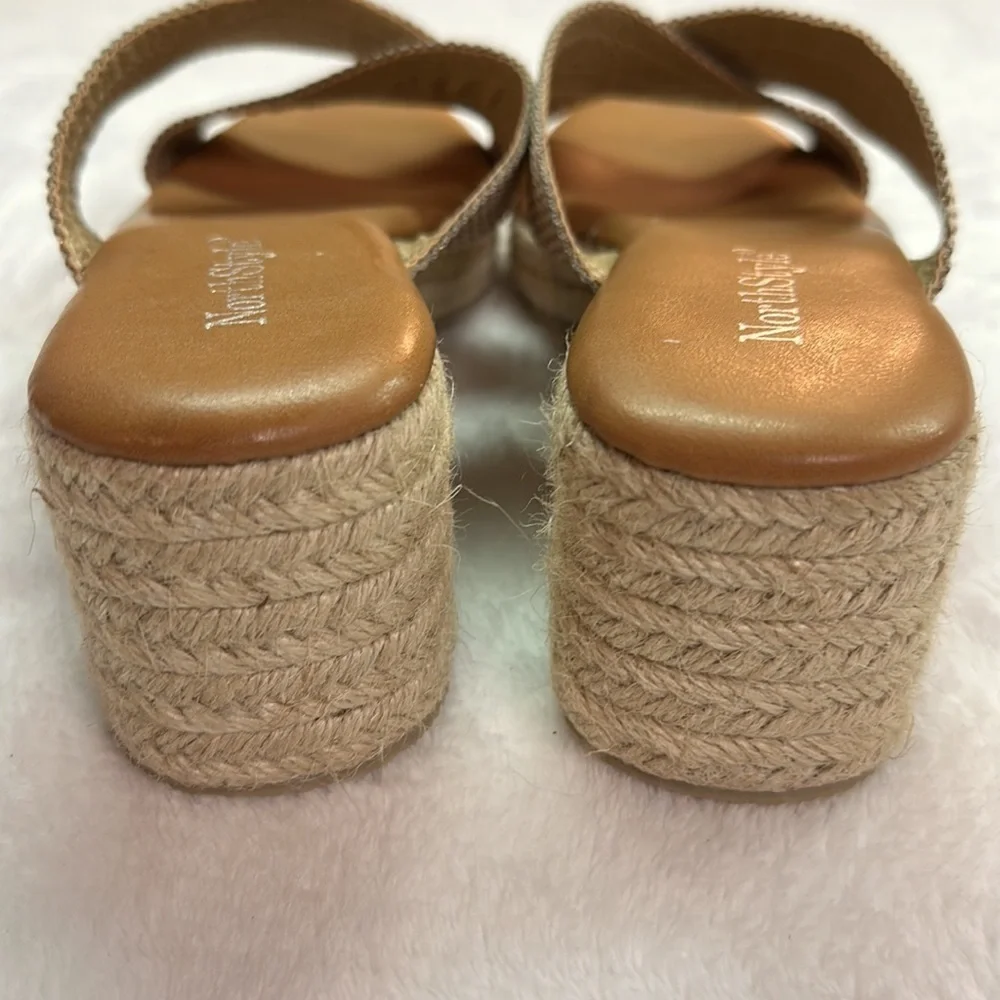 NorthStyle Wedge Block 2” Wedge Espadrille Peach/Shimmer Gold Stitching Size 39